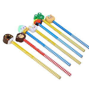Lot de 6 crayons HB en bois avec gommes 3D animaux et gâteaux pour enfants écoliers