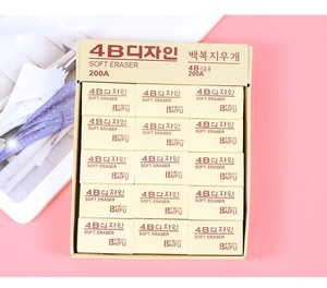 Close-up of a 15-piece box set of 4B soft art erasers in neat pink background