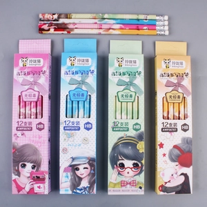 Cute Cartoon Girl HB Wooden Pencils With Eraser Top For Students School Writing Drawing Supplies Art Stationery Gift