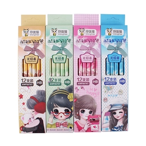 12-pack HB pencils for students featuring cute cartoon girl designs and erasers