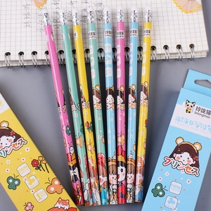 Cartoon HB Bleistifte-Set mit süßen Mädchenmotiven und Radiergummi für Schüler