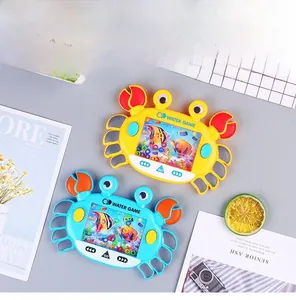 Handheld crab water ring game toy in yellow and blue colors with dual button control
