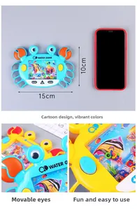 Macro detail of crab water ring game with 15cm size specs and colorful tropical fish decal