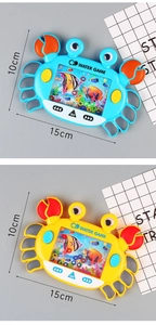 Close-up of crab water ring game showing blue and yellow colors with 15cm width dimensions