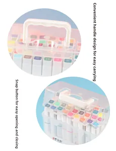 Washable dual-tip markers set in transparent storage box with carry handle and snap buckle