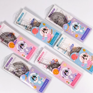 Cartoon Plastic Transparent Ruler Set Drawing Tools Triangle Ruler Protractor School Stationery For Kids Students Cute Pattern