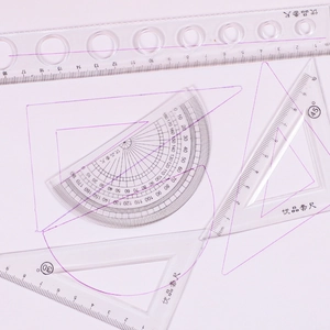 Cartoon transparent 4-piece ruler set with 18cm straight ruler and geometry triangles