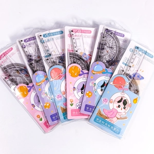Set of 4 cartoon transparent 20cm student rulers in pink, purple, and blue colors