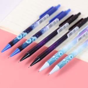 Set of six 0.5mm mechanical pencils featuring starry sky and dandelion patterns