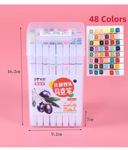 Washable 48-color dual-tip art markers in a portable clear box for drawing