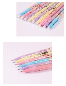 Detail view of cartoon mechanical pencils with macaron colors and top eraser caps