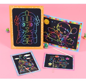 Rainbow scratch art kit for kids with cartoon patterns and wooden stylus tool