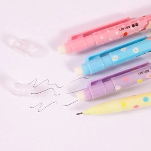 Polka dot mechanical pencil set in pastel colors with integrated eraser and fine tip