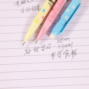 Cartoon mechanical pencils set with 0.7mm lead and eraser tips on notebook paper