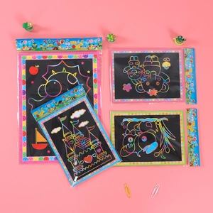 Rainbow Scratch Art Paper DIY Drawing Kit Cartoon Patterns Educational Crafts For Kids With Wooden Stylus Tools