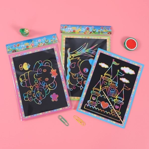 Kids DIY rainbow scratch paper art set with wooden stylus for creative drawing and education