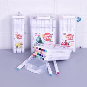 Washable dual tip watercolor markers set in portable storage case for student art drawing