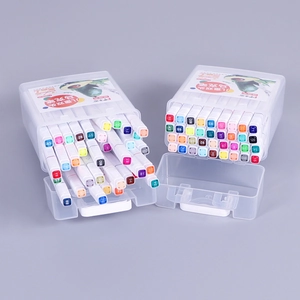 Washable dual-tip marker set with 12/48 colors in portable transparent storage cases
