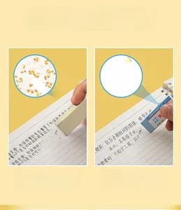 Macro detail showing antibacterial eraser texture comparison with a magnifying glass view