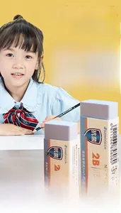 Detail of antibacterial 2B erasers for students with a purple design and easy-grip sleeve