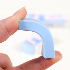 Flexible light blue soft eraser strip showing high elasticity and durable matte texture