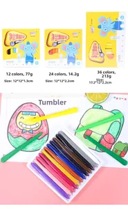 Detailed comparison of 12, 24, and 36 color triangular washable crayons with yellow packaging