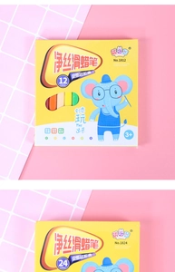 Washable triangular plastic crayons in 12 and 24 color sets with cute elephant packaging