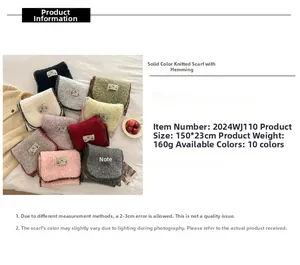 Detalle de 10 colores de bufandas de lana tejida con bordes festoneados para invierno