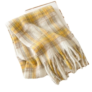 Écharpe épaisse en mohair à carreaux jaunes et blancs avec franges pour la mode d'hiver