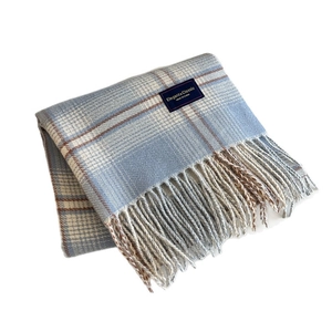 Blue plaid scarf with tassels, soft cashmere feel winter neck warmer for women