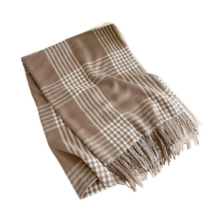Écharpe à carreaux marron café avec franges, châle d'hiver doux en imitation cachemire