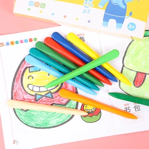 Washable 12-color triangular crayons with cute smiley face patterns and drawing book