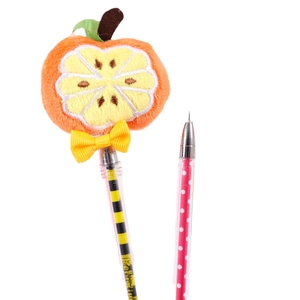 Cartoon fruit plush gel pens with orange slice and pink polka dots creative stationery