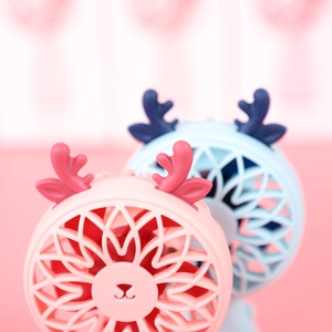 Portable mini handheld deer fan with cute antlers and USB charging in pink and blue
