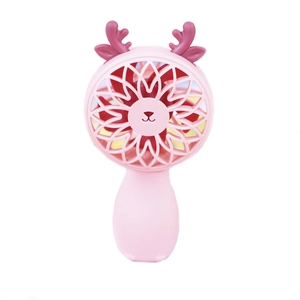 Portable pink mini handheld fan with cute deer antlers and USB charging design