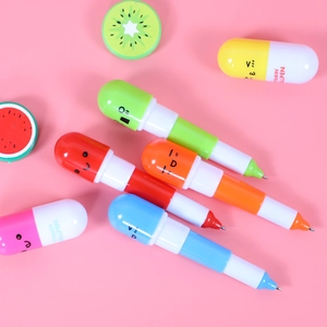 Creative Pill Shaped Retractable Ballpoint Pen Cute Cartoon Capsule Vitamin Smiling Face Ballpen For Kids School Office Stationery Gift
