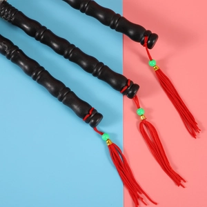 Poignées d'éventail DIY noires style bambou avec glands rouges et perles vertes