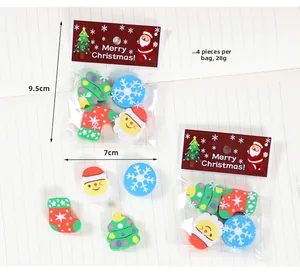 Detail of Christmas eraser set with Santa and tree motifs in 9.5x7cm packaging