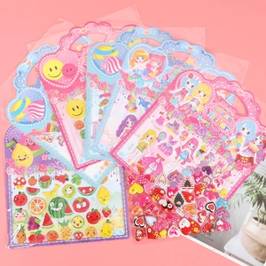 3D cartoon bubble sticker set for kids with glitter edges and portable card packaging