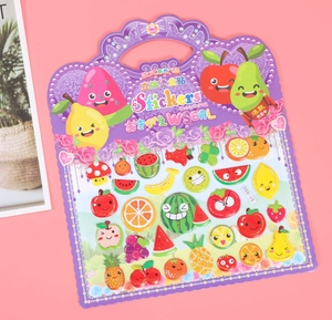 3D fruit bubble stickers with gold foil details and personified cute faces for kids