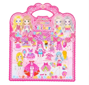 3D dress-up bubble stickers for kids featuring anime characters and gold foil accents
