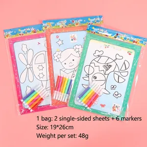 Set pittura fai-da-te per bambini con due fogli e sei pennarelli ad acquerello
