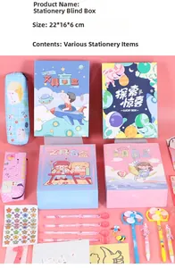 Close-up of stationery blind box gift set with pen cases and stickers 22x16x6cm