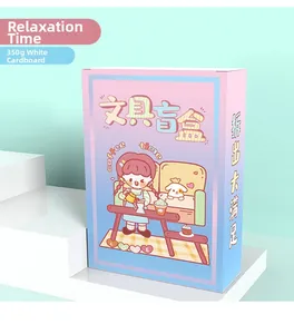 Close-up of stationery blind box packaging made from premium 350g white cardboard