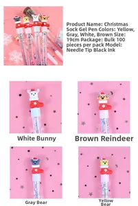 Detail view of 19cm Christmas liquid glitter pens with cute animal charms and needle tips