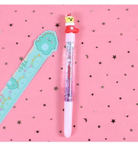 Detailed view of creative liquid glitter pen with a Christmas bear decoration