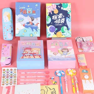 Pink stationery blind box set for students with pencil cases and cartoon supplies