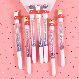 Christmas themed quicksand gel pens set with cartoon animals and glitter liquid