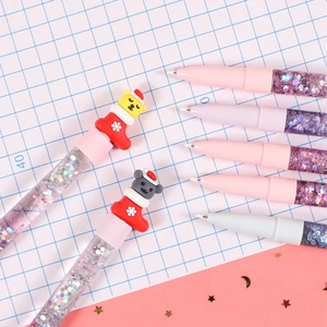 Christmas quicksand neutral pens with glitter and cute cartoon animals in stockings