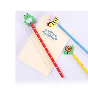 Detail showing 21.2cm cartoon pencils with spring-mounted wooden frog, bee, and snail